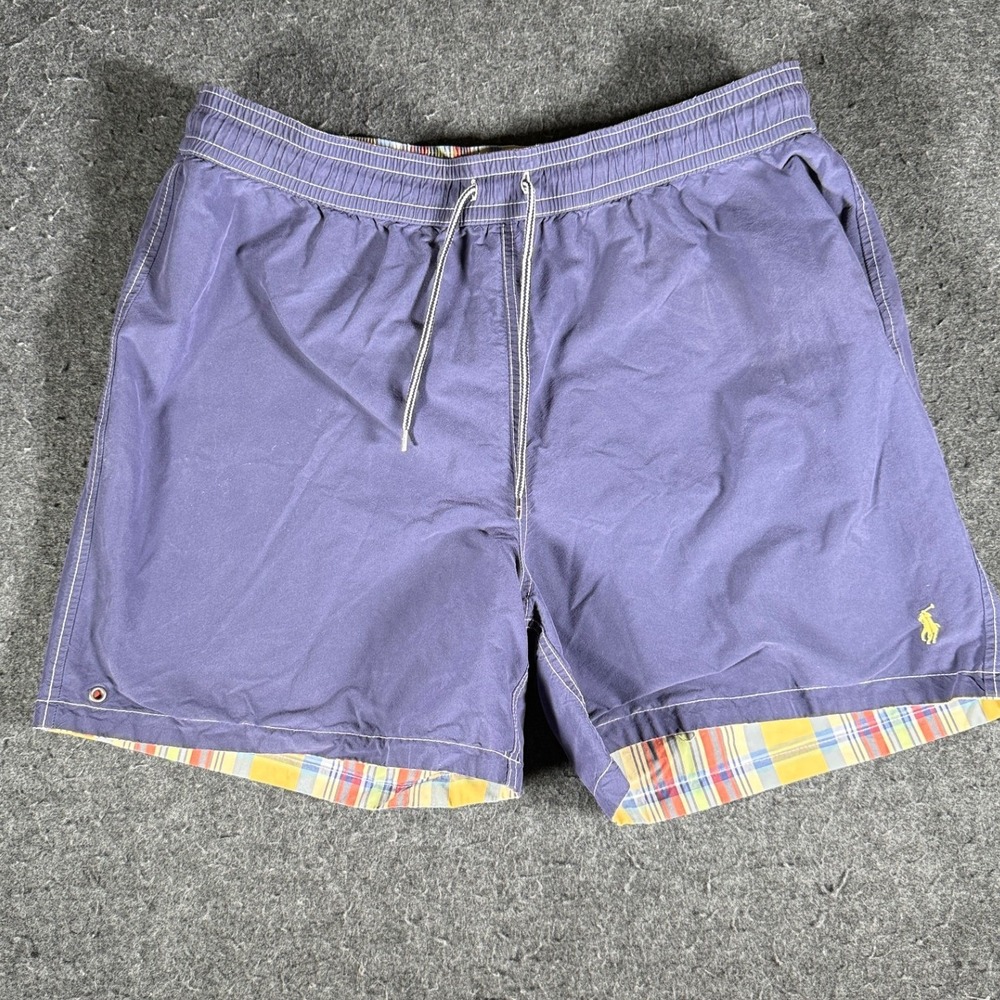 Polo Ralph Lauren Reversible Swim Trunks XL Plaid Navy Blue Cotton Shorts Mens - Picture 4 of 15